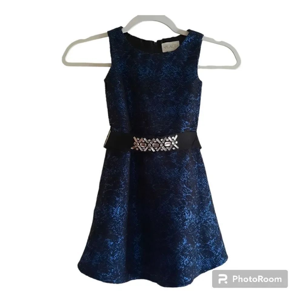 Children's Place Dress A-Line Blue Black Sleeveless Detachable Belt